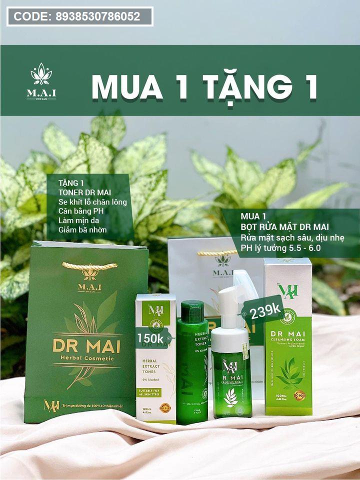 Combo sữa rữa mặt DR Mai và Toner rau Dr Mai dành cho da mụn chính hãng - 8938530786052