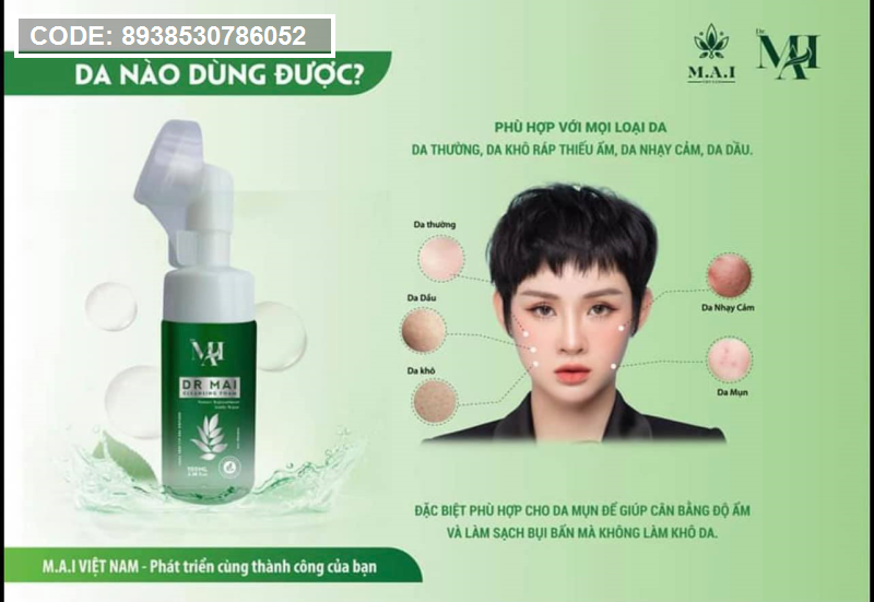 Combo sữa rữa mặt DR Mai và Toner rau Dr Mai dành cho da mụn chính hãng - 8938530786052