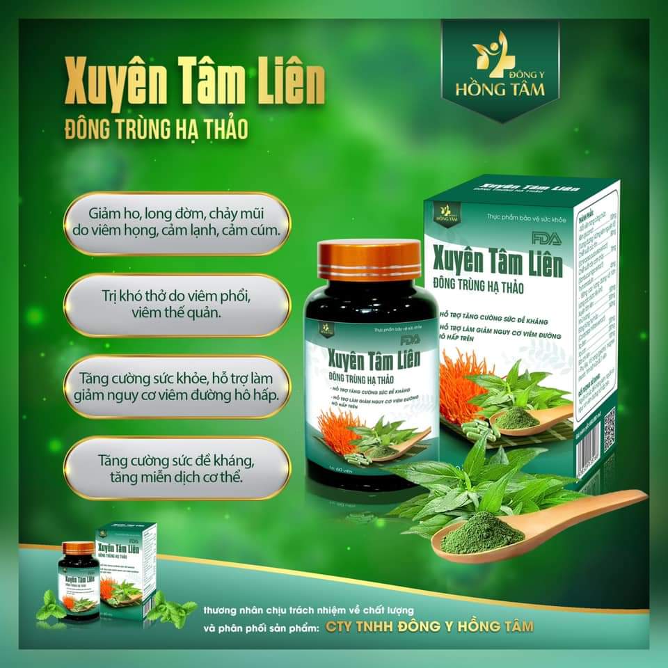 Viên uống Xuyên Tâm Liên Đông Trùng Hạ Thảo Đông Y Hồng Tâm chính hãng - 8938529135168