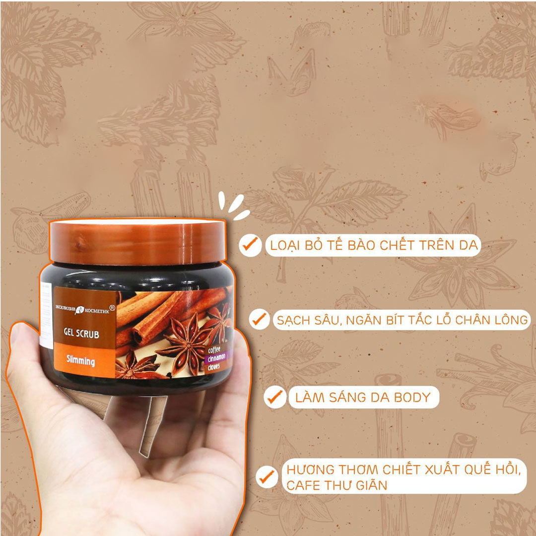 Tẩy tế bào Chết toàn thân quế hồi Nga Gel Scrub Coffee & Cinnamon Cloves 380g Chính Hãng - 4813053000806