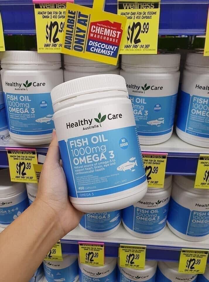 Viên uống dầu cá Omega-3 1000mg 400 viên Healthy Care của Úc chính hãng - 9316254892065