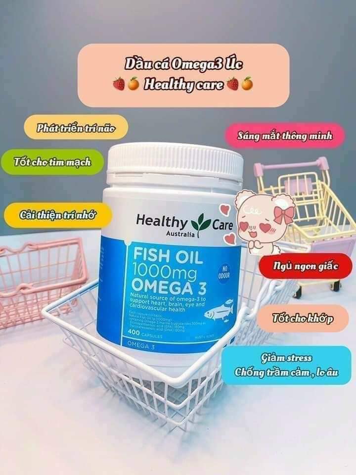 Viên uống dầu cá Omega-3 1000mg 400 viên Healthy Care của Úc chính hãng - 9316254892065
