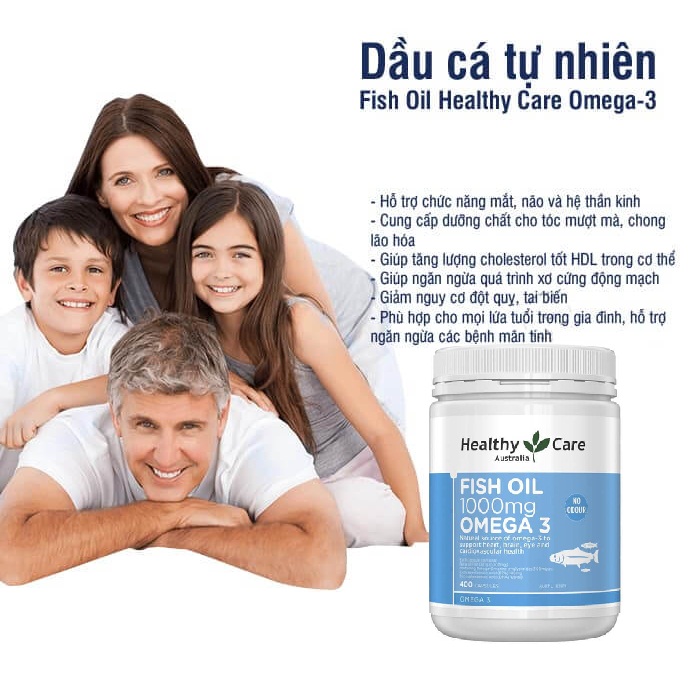 Viên uống dầu cá Omega-3 1000mg 400 viên Healthy Care của Úc chính hãng - 9316254892065