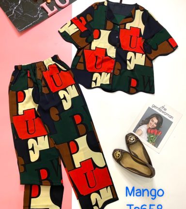 Đồ bộ nữ pijama tay dơi rợn sóng quần dài vải mango - DB5770