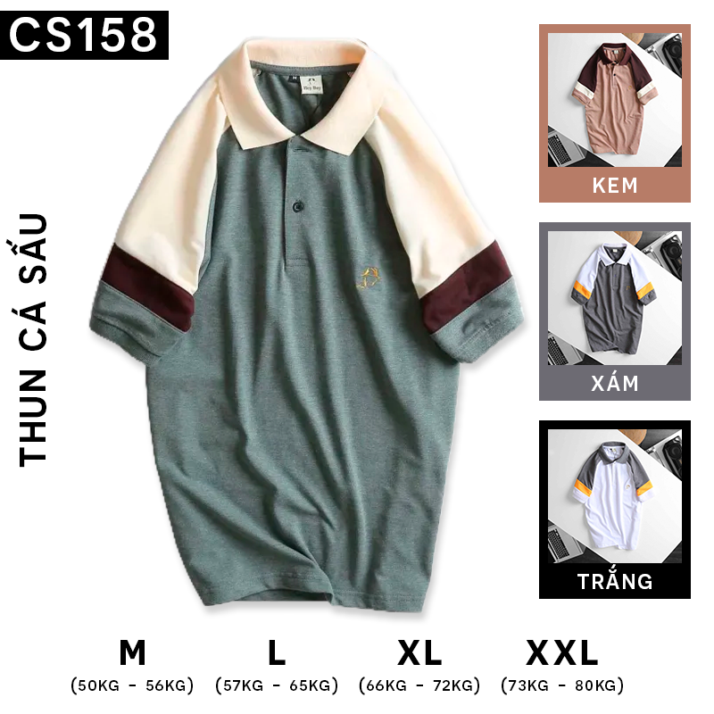 15556-0645353508-cs158.png Áo Thun Nam Cá Sấu Có Cổ Tay Phối Hey Boy - CS158