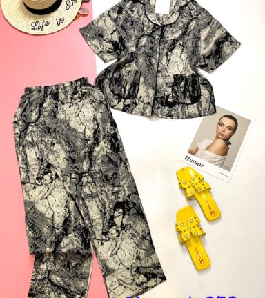 Đồ bộ nữ pijama vải mango áo cổ kiểu điển tay dơi quần dài - DB5802