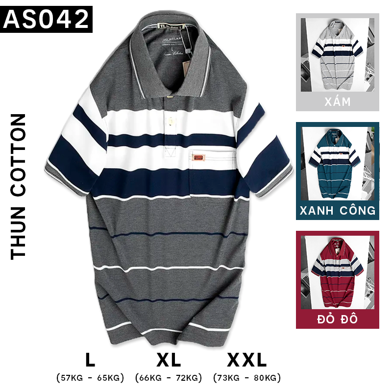 15824-as042c.png Áo Thun Sọc Nam Trung Niên Cổ Bẻ Có Túi - AS042