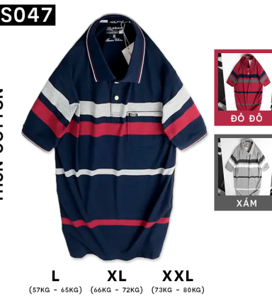 Áo Thun Sọc Nam Trung Niên Cổ Bẻ Có Túi - AS047