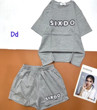 Đồ bộ thun nữ quần đùi in chữ sixdo - DBO1157