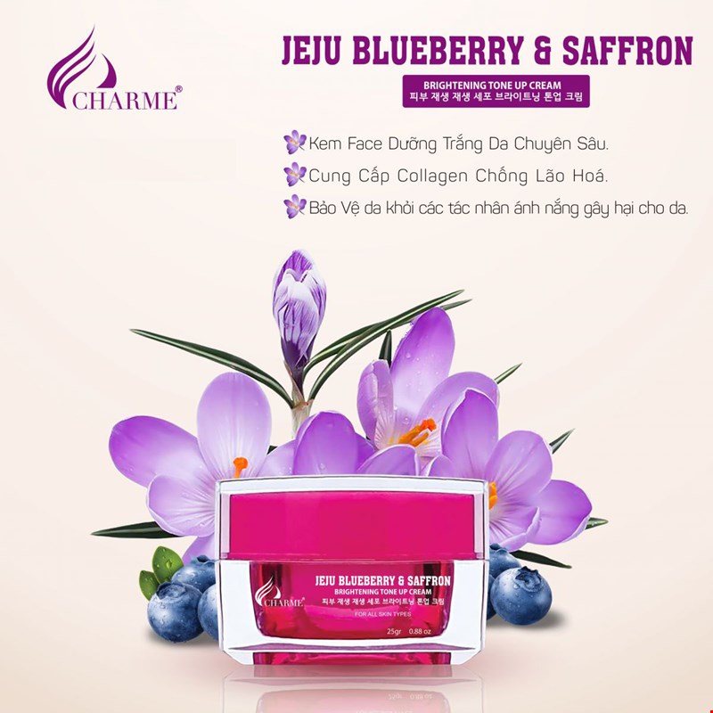 Kem Face Hàn Quốc Dưỡng Trắng Charme Jeju Blueberry & Saffron 8 Kem Face Hàn Quốc Dưỡng Trắng Charme Jeju Blueberry & Saffron