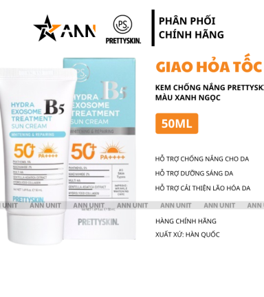 Kem Chống Nắng B5 PrettySkin 50ml Màu Xanh Ngọc - Hỗ Trợ Chống Nắng Dưỡng Sáng Cải Thiện Lão Hóa Da - 8809733215949