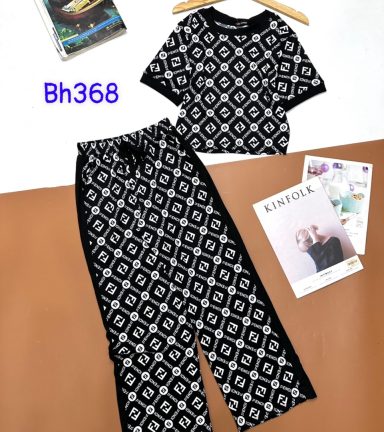 Đồ bộ quần dài áo tay ngắn phối viền đen họa tiết - DBO1991