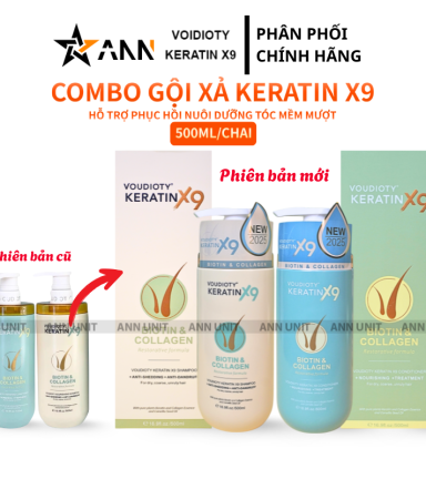Combo Dầu Gội Xả Biotin Collagen Voudioty Keratin x9 - Phiên Bản Mới 2025 - COMBOBIOTINX9