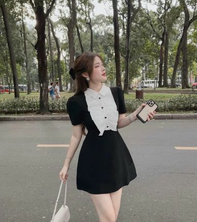 Đầm váy nữ đen midi xoè cổ trắng lưới Mới 100%, giá: 270.000đ, gọi:  0906878386, Huyện Bình Chánh - Hồ Chí Minh, id-7dcd1700