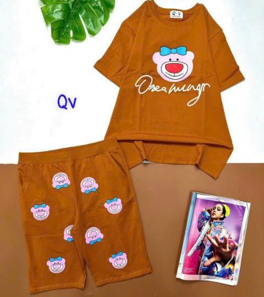 Đồ bộ quần lửng áo tay ngắn in hình gấu hồng - DBO3377