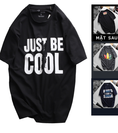 Áo Thun Nam Cổ Tròn Rurumen Màu Đen In Chữ Just Be Cool Big Size - AB463