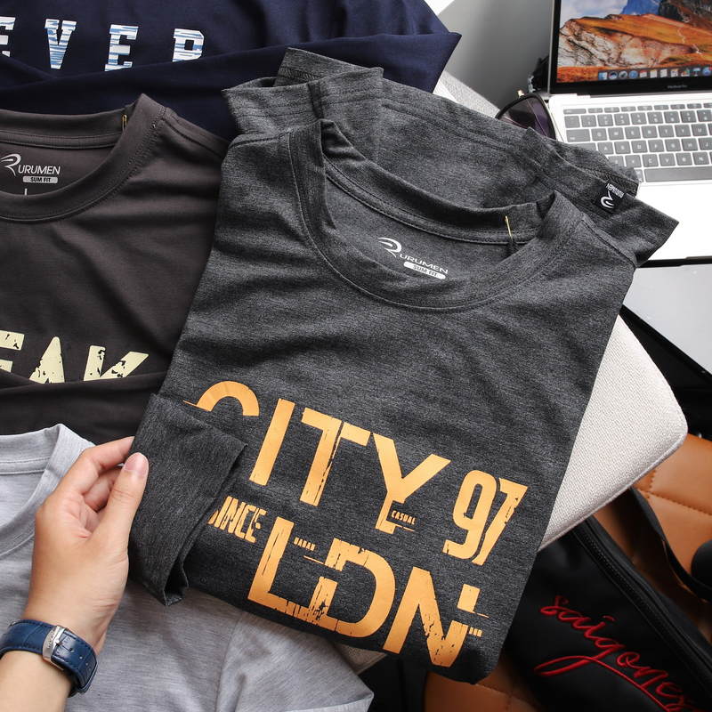 Áo Thun Nam Tay Dài Cổ Tròn Rurumen Màu Xám In Chữ CITY 97 Big Size 4 Áo Thun Nam Tay Dài Cổ Tròn Rurumen Màu Xám In Chữ CITY 97 Big Size