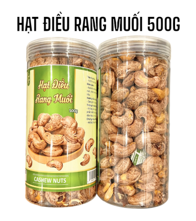 Hạt Điều Cồ A Rang Muối Nguyên Hạt Vỏ Lụa (Loại xuất khẩu) 500g Hộp - 8936208930066