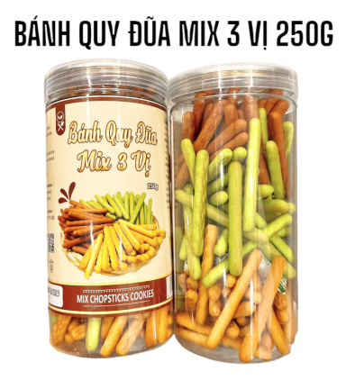 Bánh Quy Đũa Mix 3 Vị ( Bơ sữa - Chùm ngây - Socola) Thơm Ngon 250g Hộp - BQDM3V