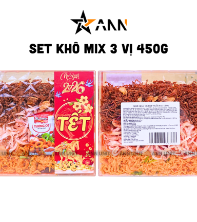 Khô Mix 3 Vị Tẩm Vị Heo, Mực Sợi Hấp Dẫn, Khô Gà Lá Chanh Hộp Ngôi Sao Lớn 450g - Hộp Quà Tết 2026 - KM3V450