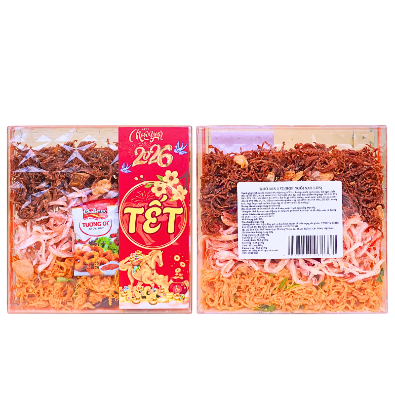 Khô Mix 3 Vị Tẩm Vị Heo, Mực Sợi Hấp Dẫn, Khô Gà Lá Chanh Hộp Ngôi Sao Lớn 450g - Hộp Quà Tết 2026 8 Khô Mix 3 Vị Tẩm Vị Heo, Mực Sợi Hấp Dẫn, Khô Gà Lá Chanh Hộp Ngôi Sao Lớn 450g - Hộp Quà Tết 2026