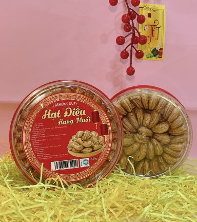 Hạt Điều Xếp Hoa Hộp Tròn 500g - HDXHHT