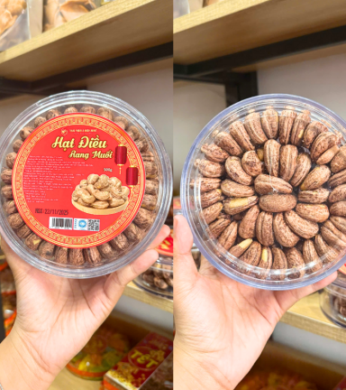 Hạt Điều Xếp Hoa Hộp Tròn 500g - HDXHHT