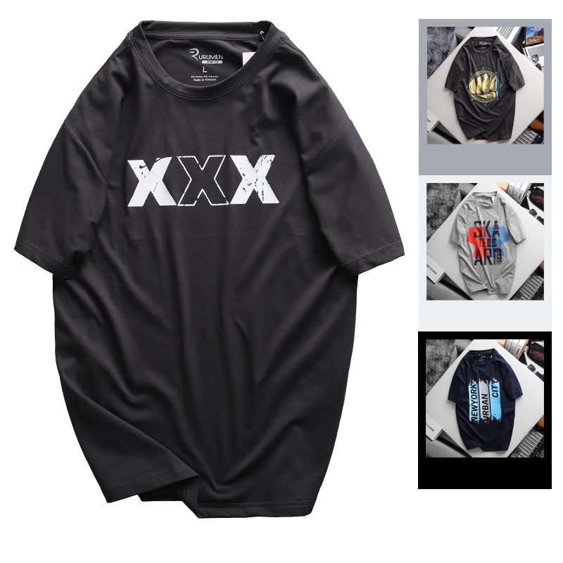 23106-ab495-1.png Áo Thun Nam Cổ Tròn Rurumen Màu Đen In Hình Chữ X Big Size - AB495