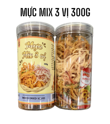 Mực Mix 3 Vị Thơm Ngon (Tomyum - Bơ Tỏi - Hấp Dừa) Hộp - 8936208931063