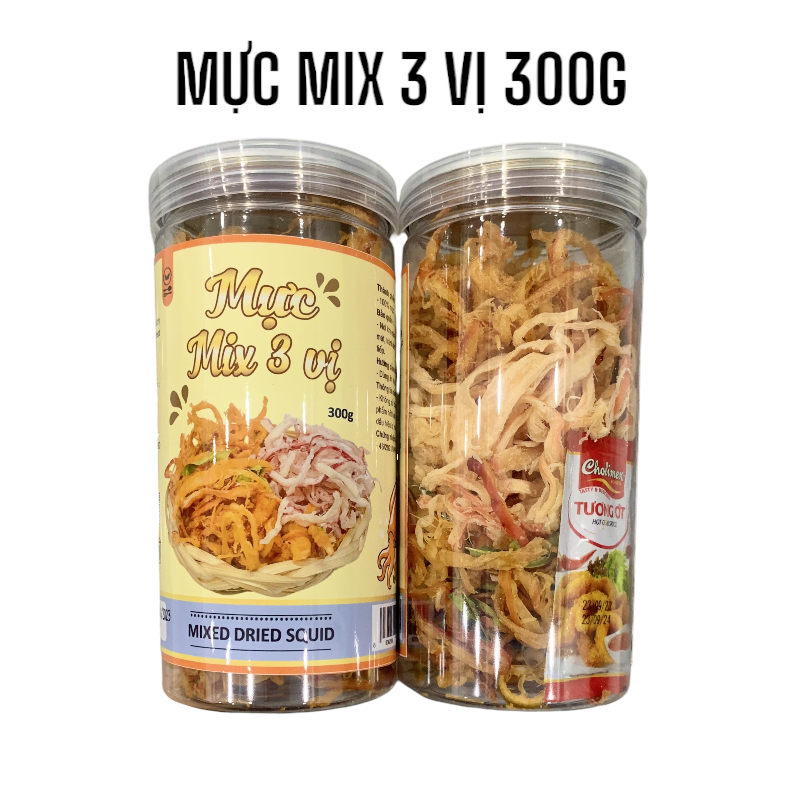 Mực Mix 3 Vị Thơm Ngon (Tomyum - Bơ Tỏi - Hấp Dừa) Hộp 1 Mực Mix 3 Vị Thơm Ngon (Tomyum - Bơ Tỏi - Hấp Dừa) Hộp