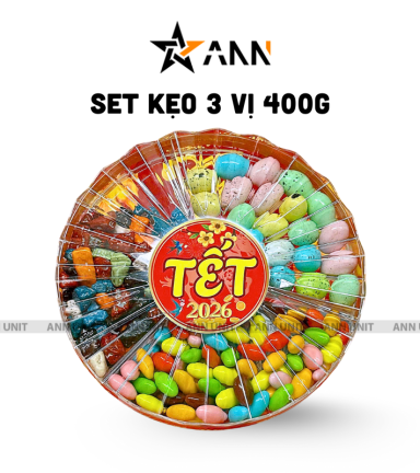 Set Kẹo Mix 3 Vị Hộp Sun Khía 400g (Kẹo Socola Trứng, Kẹo Socola Sỏi Đá - Hộp Sun Khía Hộp Quà Tết 2026 - SKMHSK