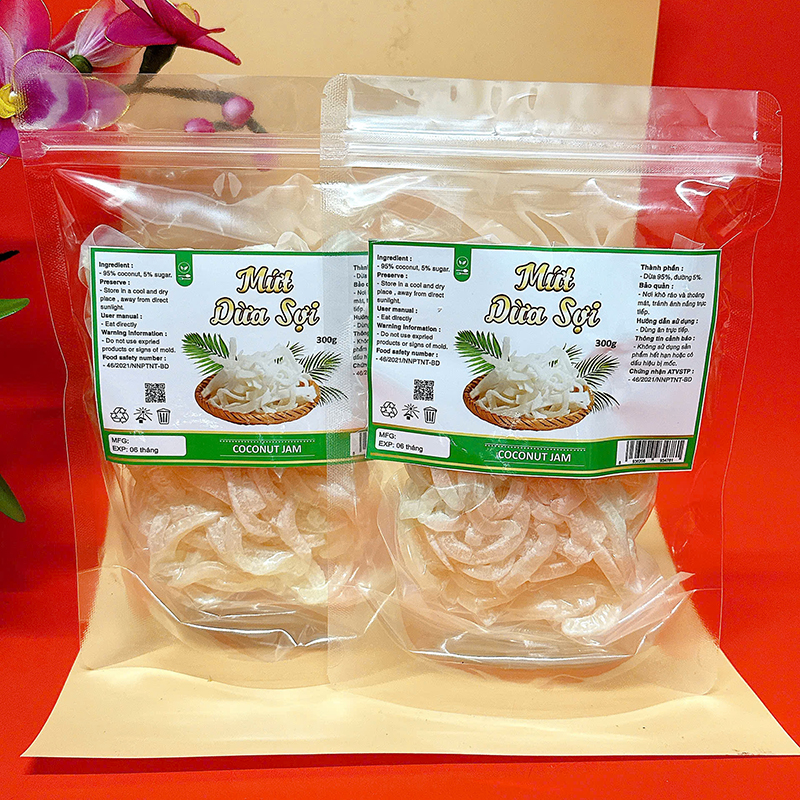 Mứt Dừa Sợi Túi Zip 300g 6 Mứt Dừa Sợi Túi Zip 300g
