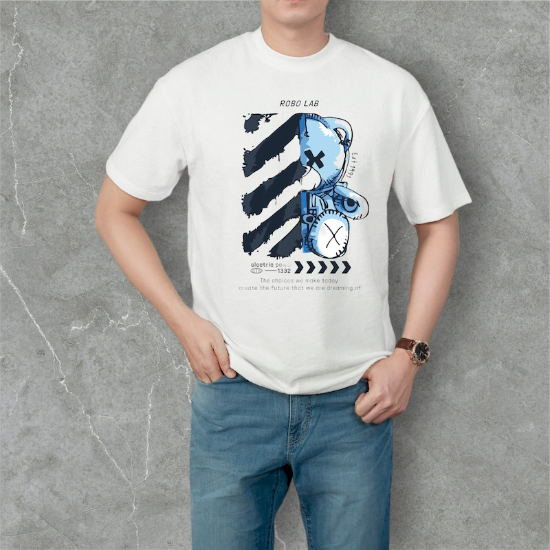 Áo Thun Nam Cổ Tròn Rurumen Màu Trắng In Hình Gấu Teddy Xanh (Có size 4x) 3 Áo Thun Nam Cổ Tròn Rurumen Màu Trắng In Hình Gấu Teddy Xanh (Có size 4x)