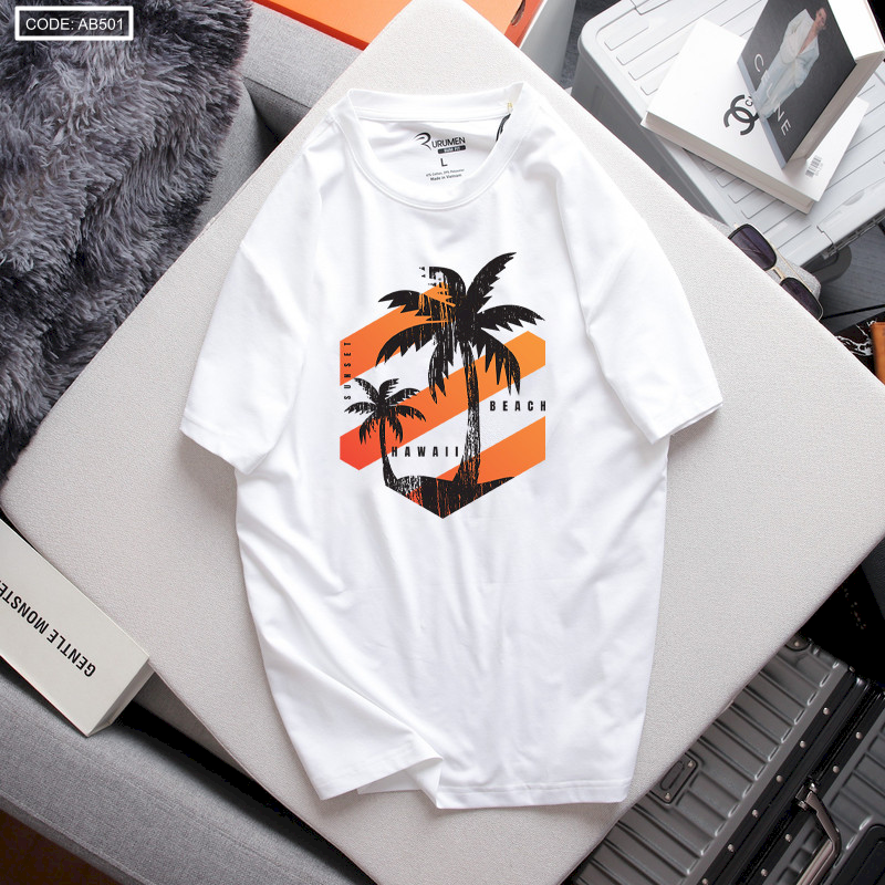 Chỗ sỉ áo Thun Nam Cổ Tròn Màu Trắng Rurumen In Hình Cây Dừa (Có size to 4x) 4 Chỗ sỉ áo Thun Nam Cổ Tròn Màu Trắng Rurumen In Hình Cây Dừa (Có size to 4x)
