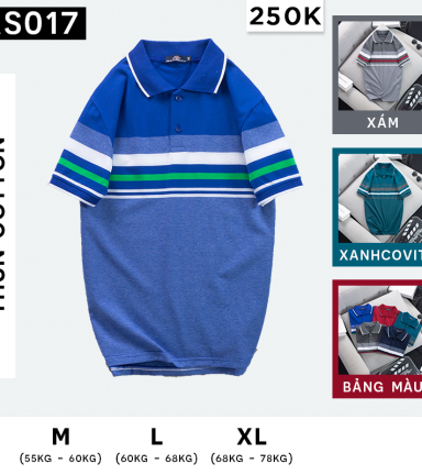 Áo thun cotton cổ bẻ sọc ngang( giá mới) - AS017