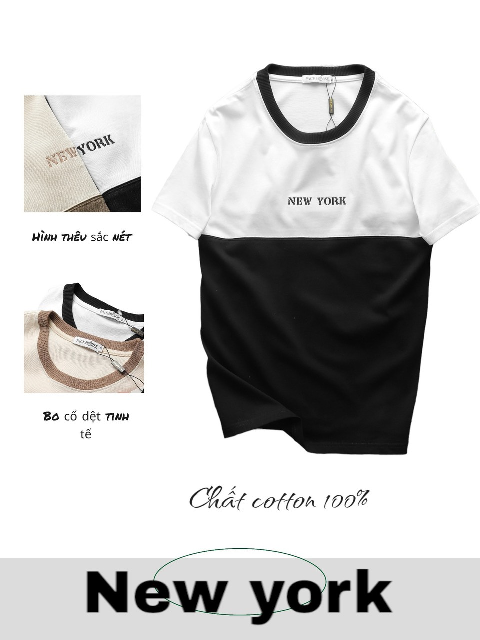 Chỗ sỉ áo Thun Nam Cổ Tròn Pack Horse Thêu Chữ New York Phối Hai Màu 20 Chỗ sỉ áo Thun Nam Cổ Tròn Pack Horse Thêu Chữ New York Phối Hai Màu
