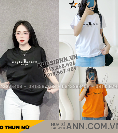 Áo Thun Nữ Cổ Tròn Form Vừa In Chữ Maybe Size M(40-60kg) - AG1280