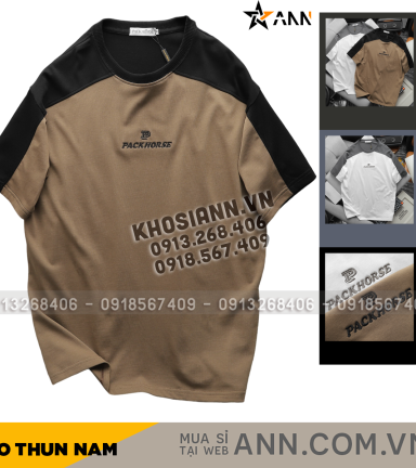 Áo Thun Nam Cổ Tròn Oversize Tay Phối Màu Thêu Chữ PackHorse - AB512