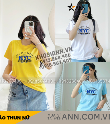 Áo Thun Nữ Cổ Tròn In Chữ NYC Form Suông Size M(40-60kg) - AG1415