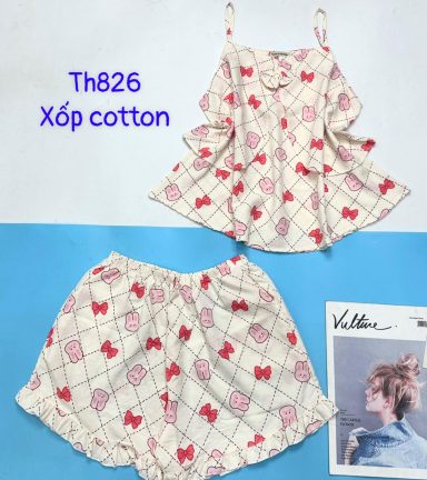 Đồ bộ quần đùi áo hai dây xốp cotton mặc nhà - DBO4638