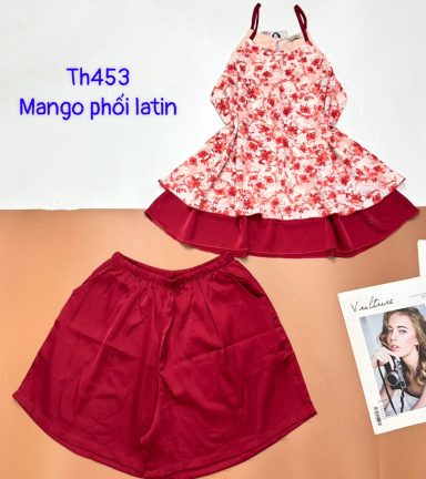 Đồ bộ mango phối latin quần đùi trơn áo yếm 2 dây nhiều hoạ tiết - DBO4661