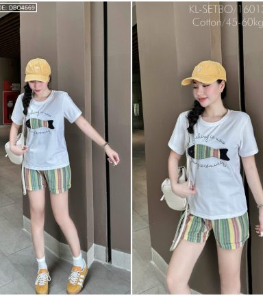 Đồ bộ quần đùi sọc áo tay ngắn in hình con cá - DBO4669