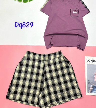 Đồ bộ quần đùi ca rô lớn áo có may túi viền - DBO4679