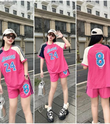 Đồ bộ quần đùi áo tay ngắn in số 8 và 24 tay 2 màu - DBO4697