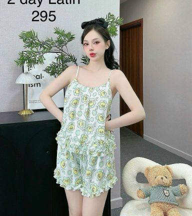 Đồ bộ quần đùi bèo latin áo hai dây nhiều hình dễ thương - DBO4721