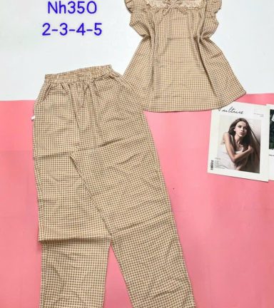 Đồ bộ vải kate quần dài áo sát nách bèo cột nơ nhỏ - DBO4726