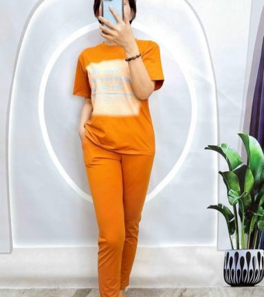 Đồ bộ quần dài bo thun áo tay ngắn in bảng chữ - DBO4737