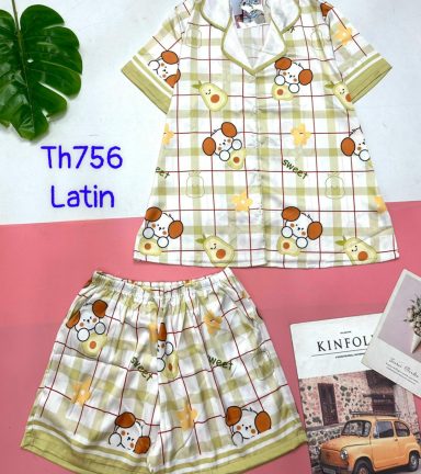 Đồ bộ quần đùi latin áo tay ngắn cổ bẻ in nhiều hình dễ thương - DBO4741
