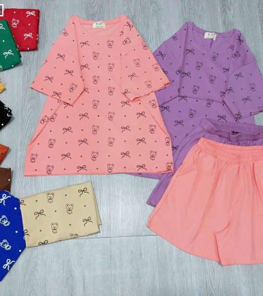đồ bộ quần đùi áo tay ngắn in nhiều nơ và chữ - DBO4761