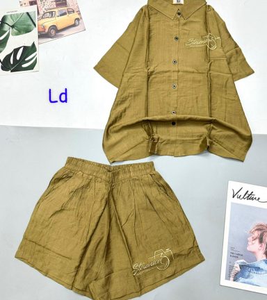 Đồ bộ quần đùi áo sơ mi tay ngắn in chữ kiểu - DBO4770